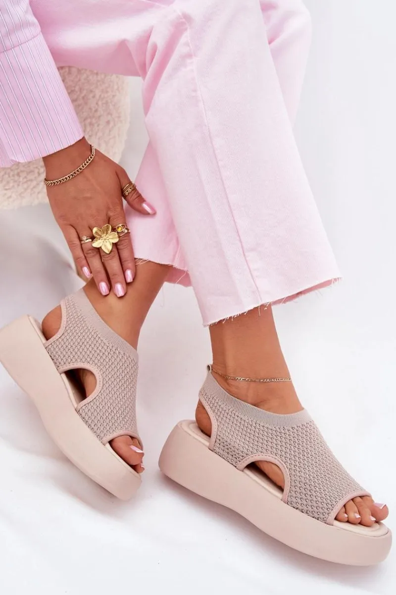 Sandały Płaskie>Boto Sandały Damskie Na Platformie Beżowe Kavira