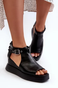 Hot Boto Sandały Damskie Na Platformie I Koturnie Z Eko Skóry Czarne Hloeli