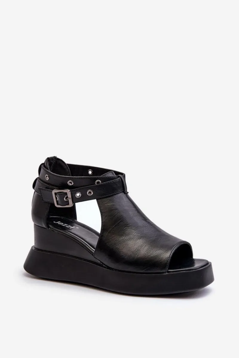 Hot Boto Sandały Damskie Na Platformie I Koturnie Z Eko Skóry Czarne Hloeli