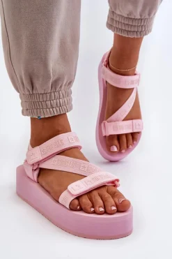 Clearance Sandały Damskie Na Platformie Big Star NN274A529 Różowe Damskie Sandały Big Star|Sandały Płaskie