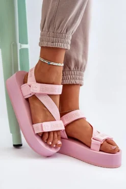 Clearance Sandały Damskie Na Platformie Big Star NN274A529 Różowe Damskie Sandały Big Star|Sandały Płaskie