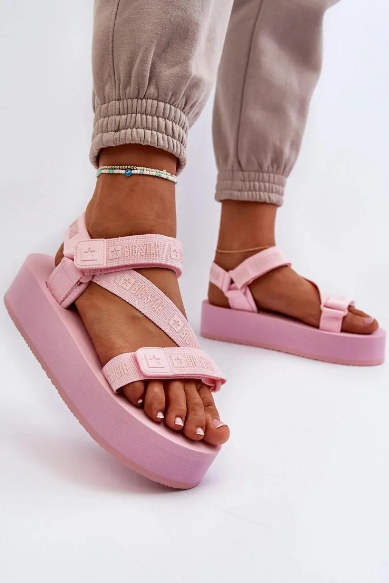 Clearance Sandały Damskie Na Platformie Big Star NN274A529 Różowe Damskie Sandały Big Star|Sandały Płaskie