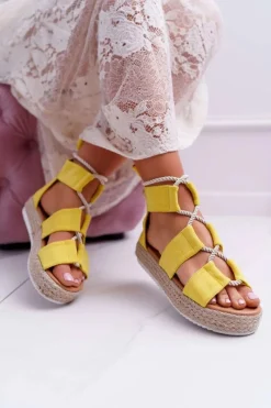 Sandały Płaskie>Boto Sandały Damskie na Platformie Zamszowe Żółte Ergola