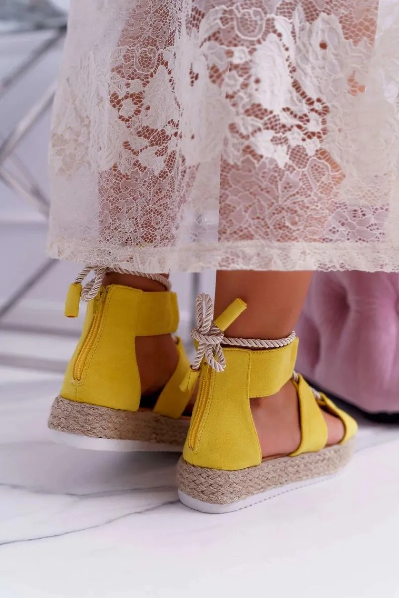 Sandały Płaskie>Boto Sandały Damskie na Platformie Zamszowe Żółte Ergola