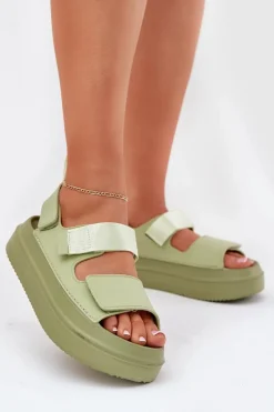 Sandały Płaskie>Boto Sandały Damskie Na Platformie Z Rzepami Zielone Nitepira Zielony