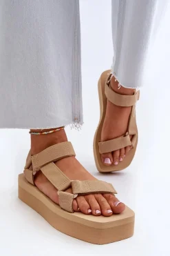 Sale Boto Sandały Damskie Na Platformie Beżowe Edireda Beżowy