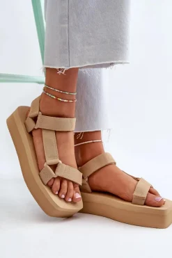 Sale Boto Sandały Damskie Na Platformie Beżowe Edireda Beżowy