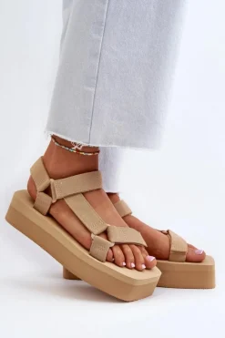 Sale Boto Sandały Damskie Na Platformie Beżowe Edireda Beżowy