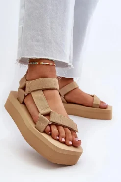 Sale Boto Sandały Damskie Na Platformie Beżowe Edireda Beżowy