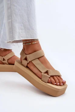 Sale Boto Sandały Damskie Na Platformie Beżowe Edireda Beżowy