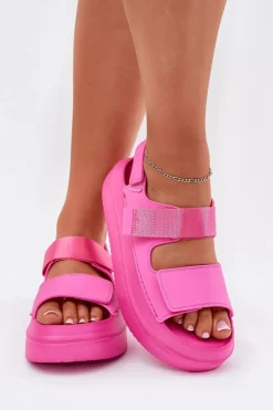 Sandały Płaskie>Boto Sandały Damskie Na Platformie Z Rzepami Fuksja Nitepira Różowy