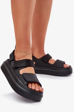 Hot Boto Sandały Damskie Na Platformie Z Rzepami Czarne Nitepira Czarny