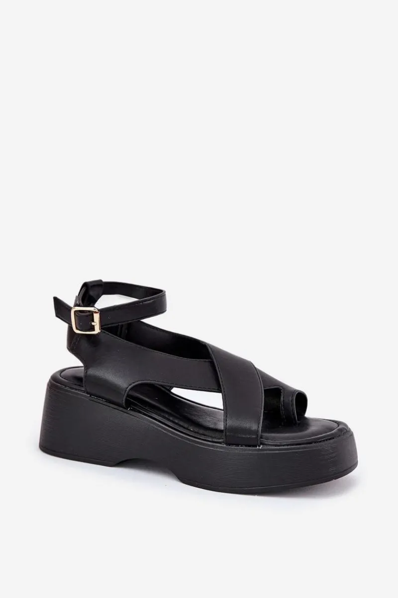 Online Boto Sandały Damskie Na Platformie I Koturnie Eko Skórzane Czarne Tenzorus Czarny