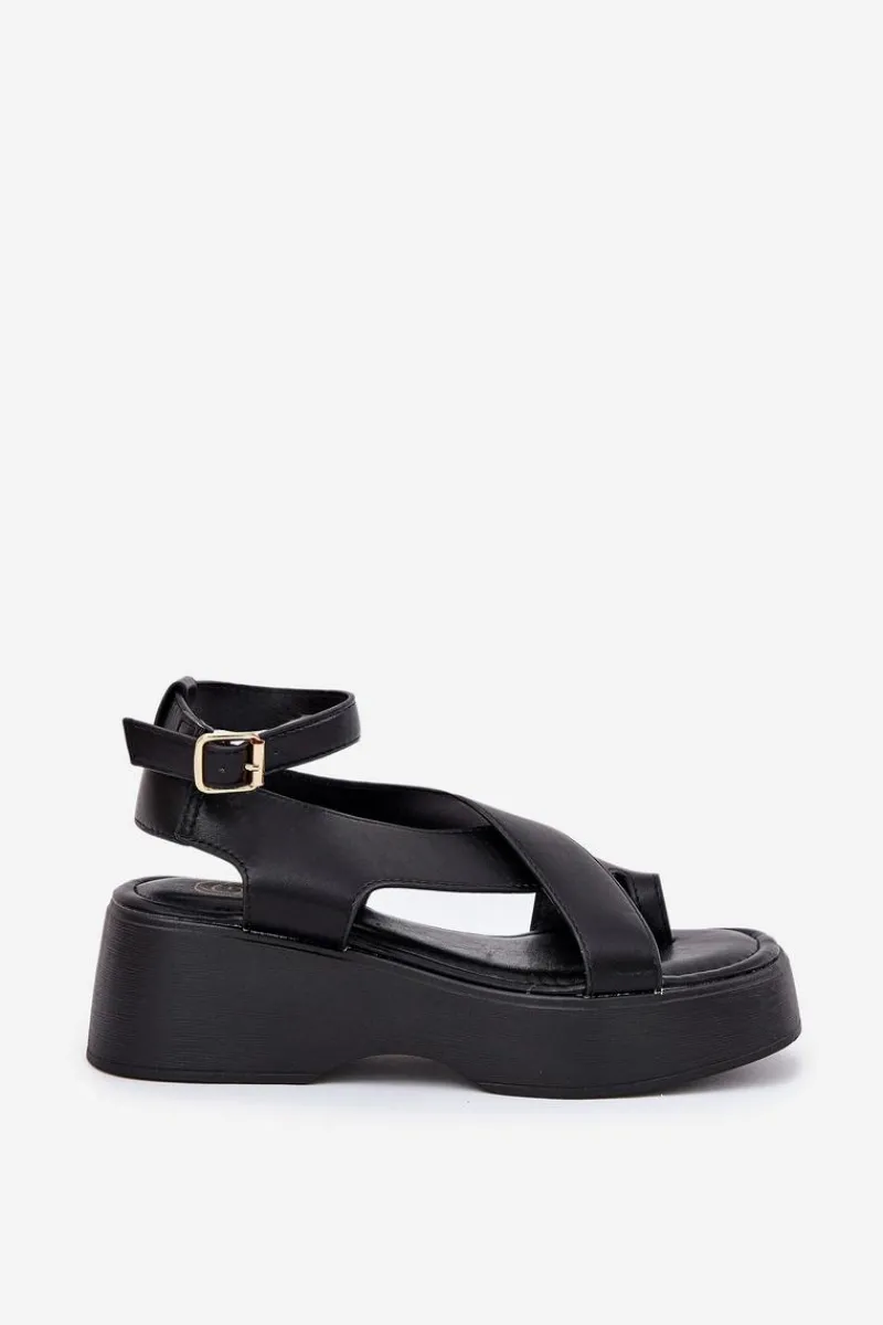 Online Boto Sandały Damskie Na Platformie I Koturnie Eko Skórzane Czarne Tenzorus Czarny