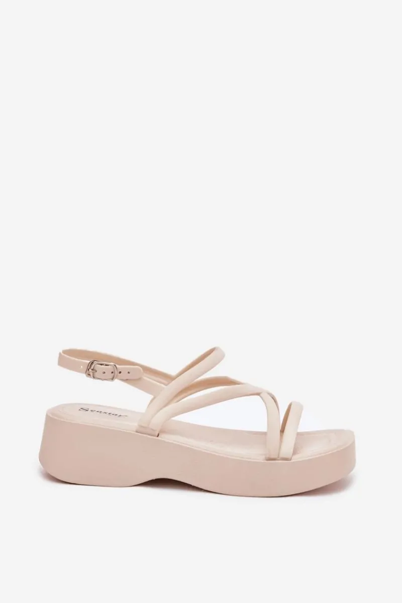Sandały Płaskie>Boto Sandały Damskie Na Platformie Z Paskami Jasnobeżowe Civara Beżowy