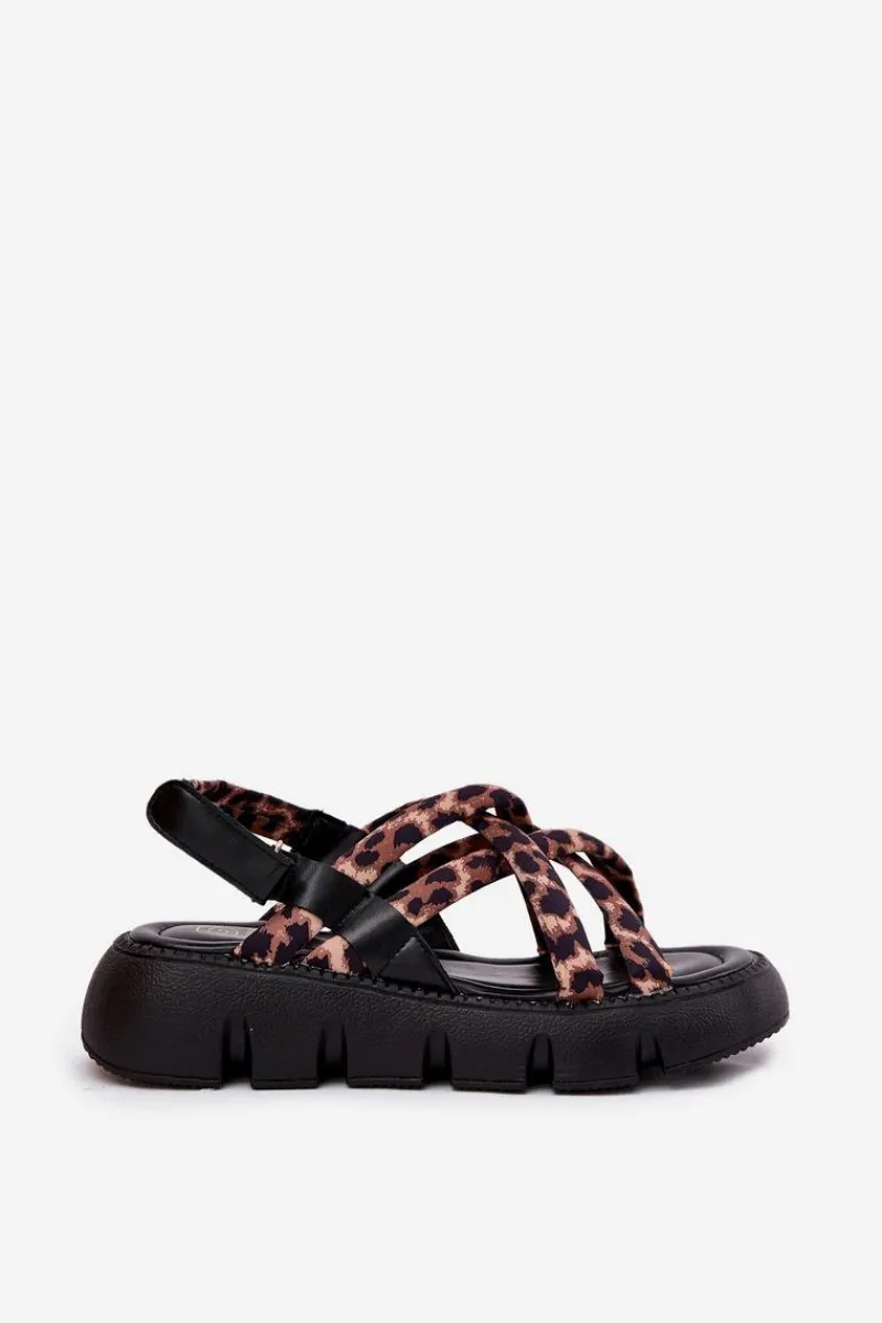 Sandały Płaskie>Boto Sandały Damskie Na Platformie Z Paskami Panterka Filamira Brązowy