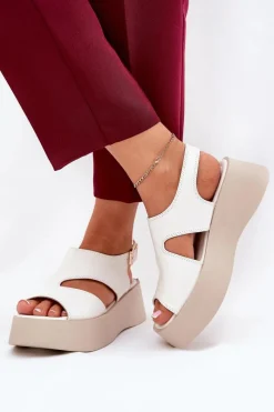 Sandały Płaskie>Boto Sandały Damskie Na Platformie Eko Skórzane Białe Karonia