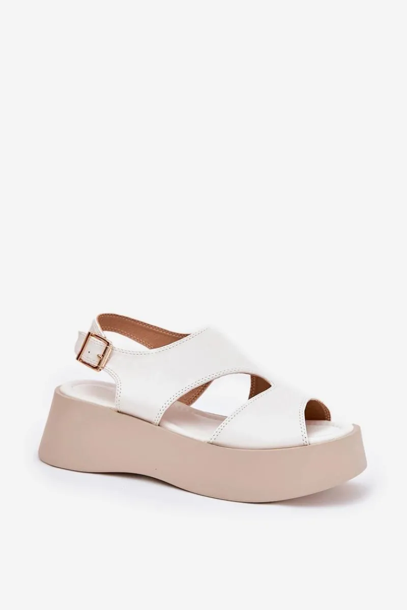 Sandały Płaskie>Boto Sandały Damskie Na Platformie Eko Skórzane Białe Karonia