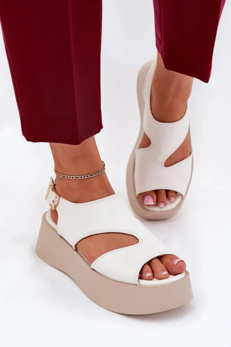 Sandały Płaskie>Boto Sandały Damskie Na Platformie Eko Skórzane Białe Karonia