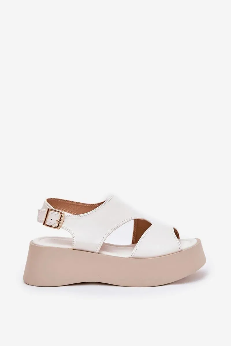 Sandały Płaskie>Boto Sandały Damskie Na Platformie Eko Skórzane Białe Karonia