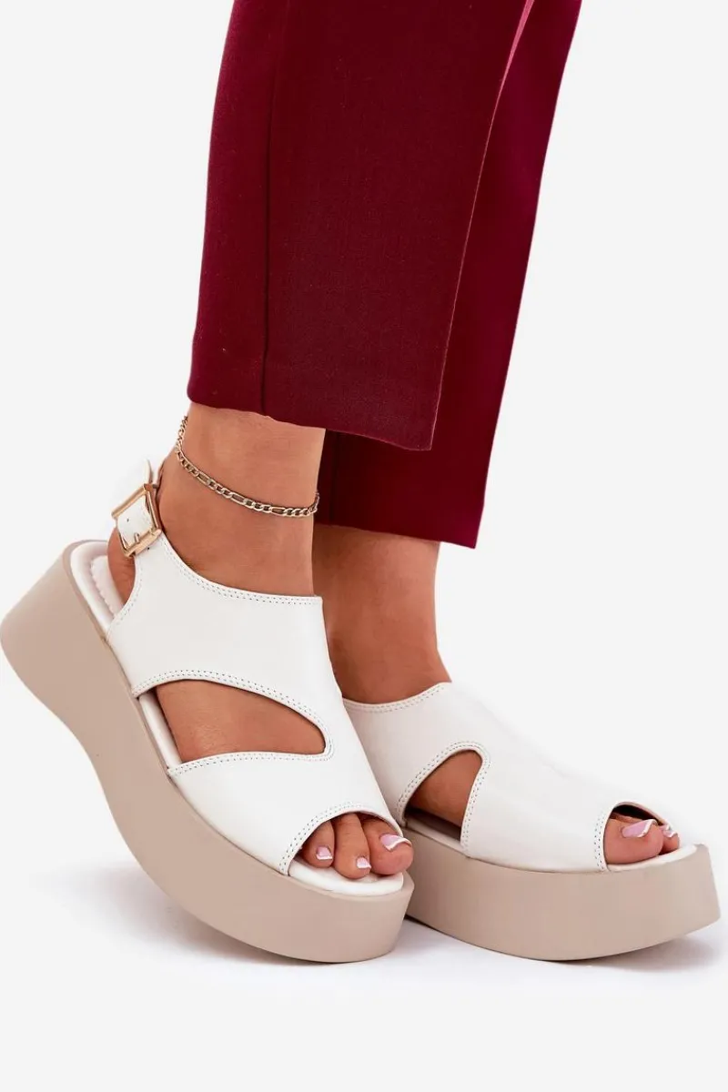 Sandały Płaskie>Boto Sandały Damskie Na Platformie Eko Skórzane Białe Karonia