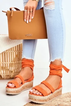 Sale Boto Sandały Damskie Na Platformie Wiązane Pomarańczowe La Favorite
