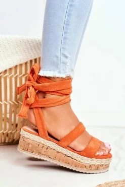 Sale Boto Sandały Damskie Na Platformie Wiązane Pomarańczowe La Favorite