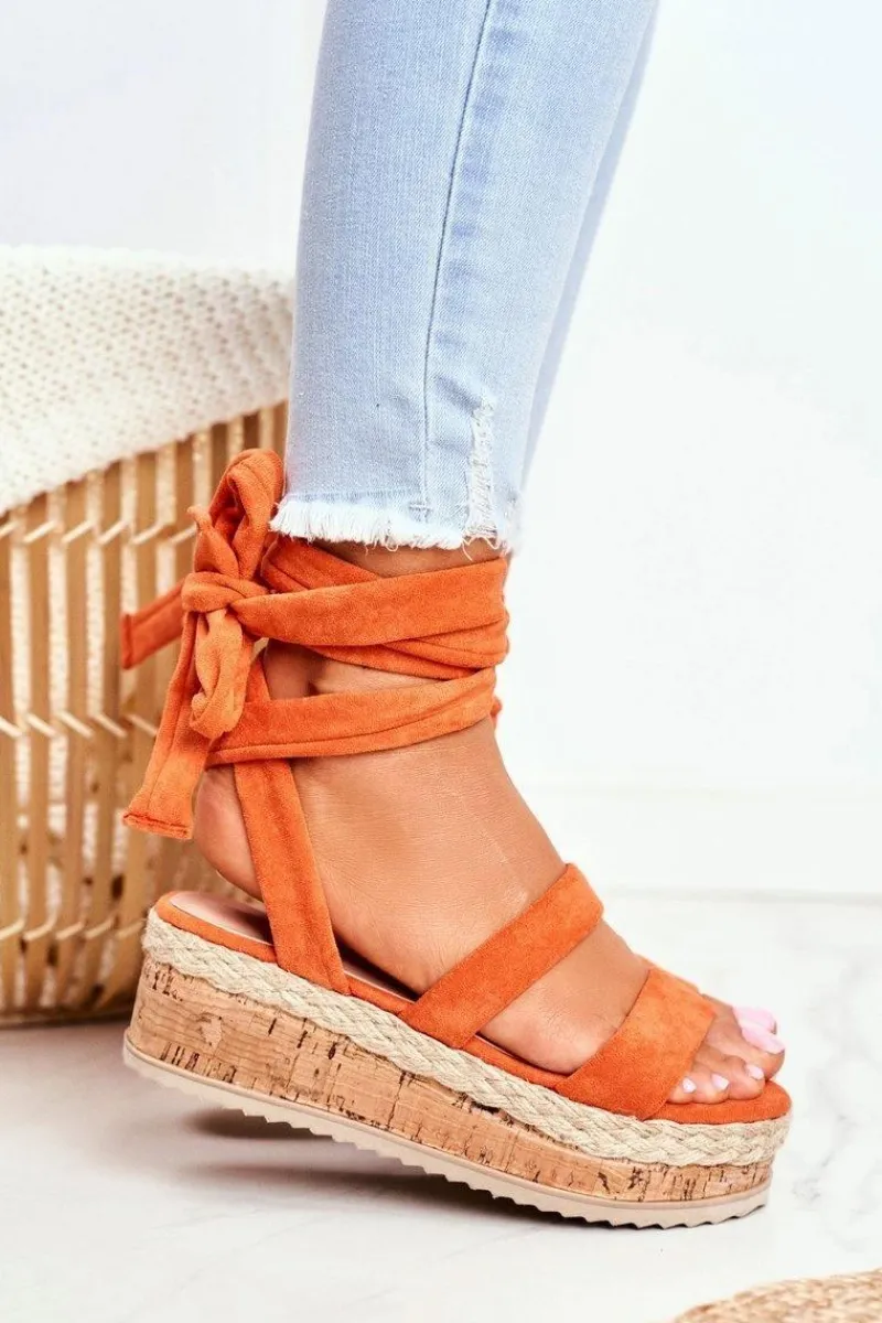 Sale Boto Sandały Damskie Na Platformie Wiązane Pomarańczowe La Favorite