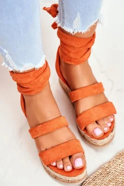 Sale Boto Sandały Damskie Na Platformie Wiązane Pomarańczowe La Favorite