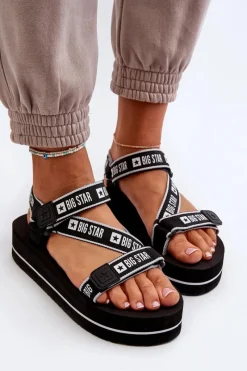 Sandały Big Star|Sandały Płaskie>Big Star Shoes Sandały Damskie Na Platformie Big Star NN274A525 Czarne Czarny