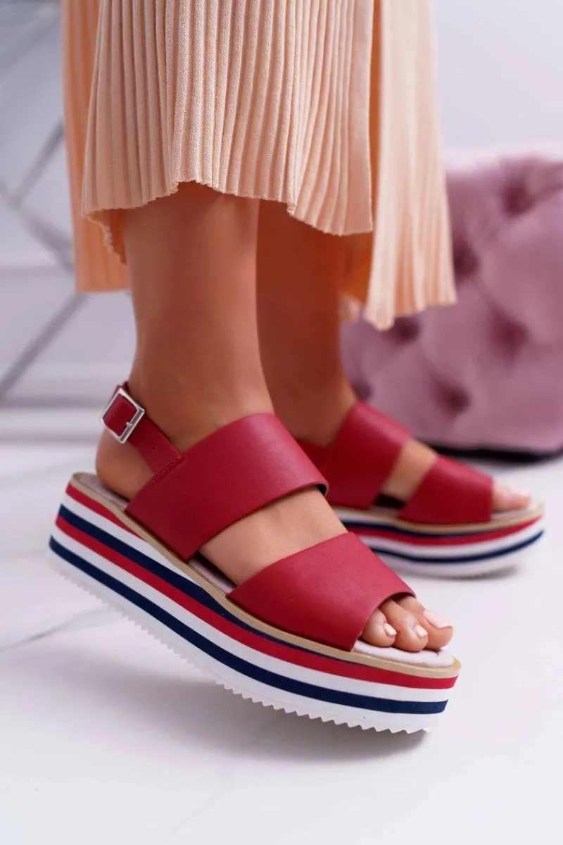 Sandały Płaskie>Boto Sandały Damskie Na Platformie Czerwone Aurera