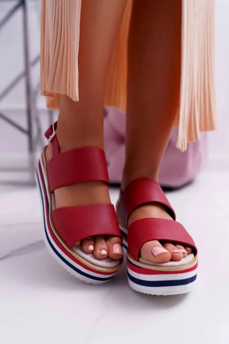 Sandały Płaskie>Boto Sandały Damskie Na Platformie Czerwone Aurera