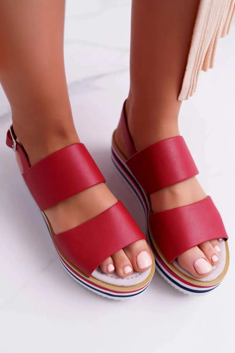 Sandały Płaskie>Boto Sandały Damskie Na Platformie Czerwone Aurera