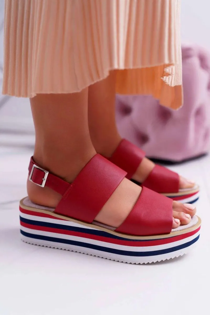 Sandały Płaskie>Boto Sandały Damskie Na Platformie Czerwone Aurera