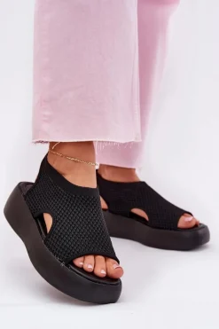 Online Boto Sandały Damskie Na Platformie Czarne Kavira Czarny