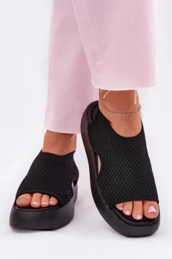 Online Boto Sandały Damskie Na Platformie Czarne Kavira Czarny