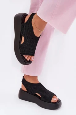 Online Boto Sandały Damskie Na Platformie Czarne Kavira Czarny