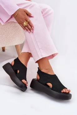 Online Boto Sandały Damskie Na Platformie Czarne Kavira Czarny
