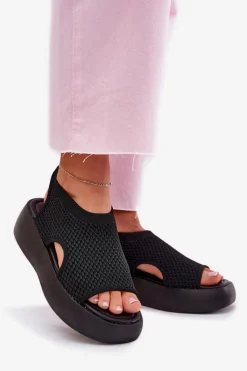 Online Boto Sandały Damskie Na Platformie Czarne Kavira Czarny