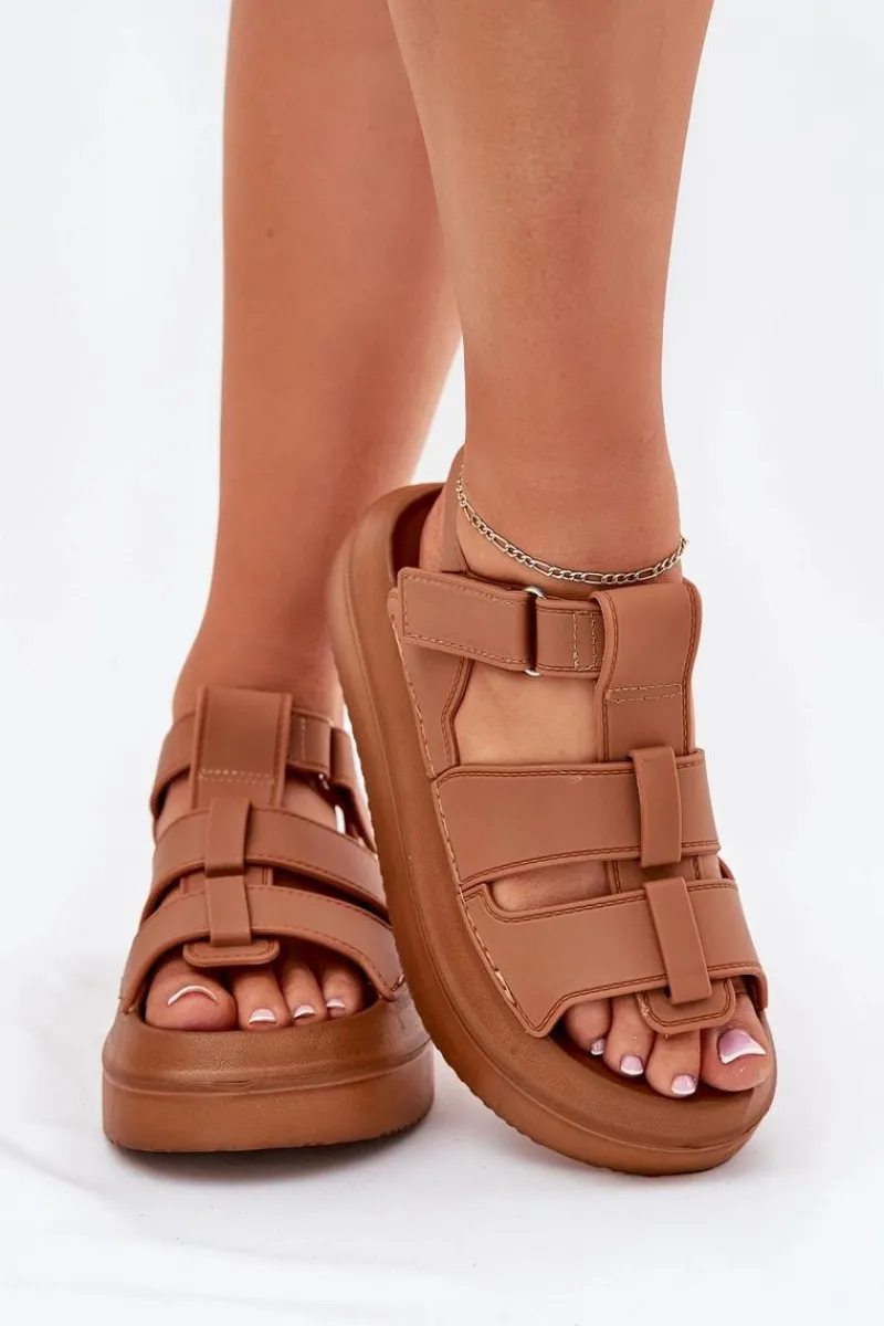 Sandały Płaskie>Boto Sandały Damskie Na Platformie Camel Nitavelia Brązowy