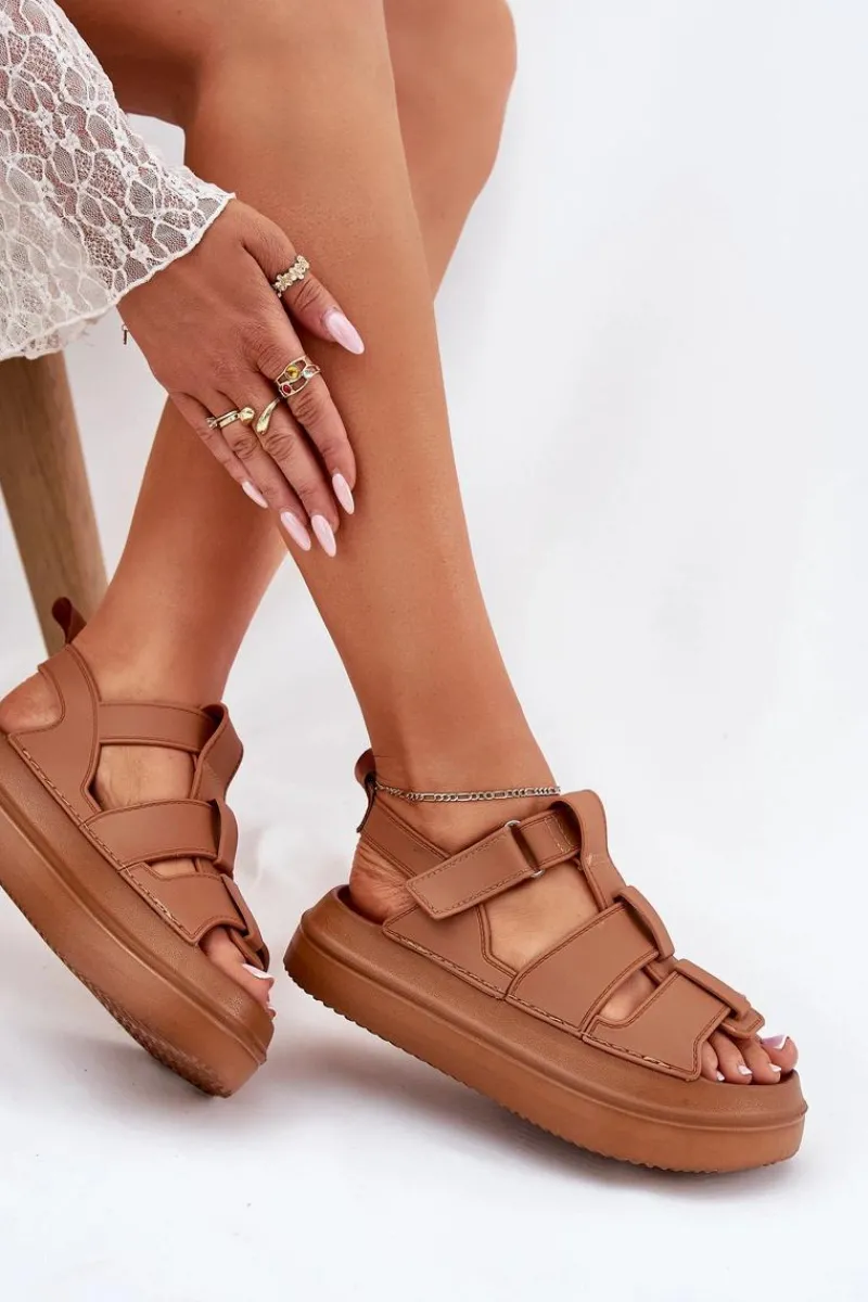 Sandały Płaskie>Boto Sandały Damskie Na Platformie Camel Nitavelia Brązowy