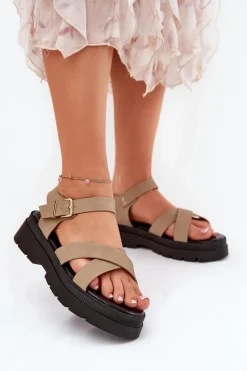 Sandały Płaskie>Boto Sandały Damskie Na Platformie Z Eko Skóry Khaki Gevinniser Beżowy