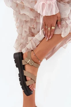 Sandały Płaskie>Boto Sandały Damskie Na Platformie Z Eko Skóry Khaki Gevinniser Beżowy