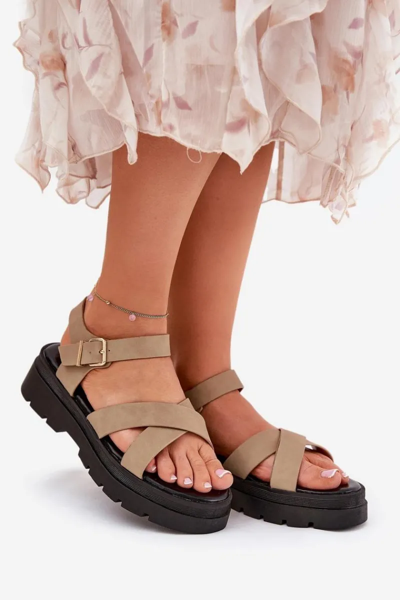 Sandały Płaskie>Boto Sandały Damskie Na Platformie Z Eko Skóry Khaki Gevinniser Beżowy