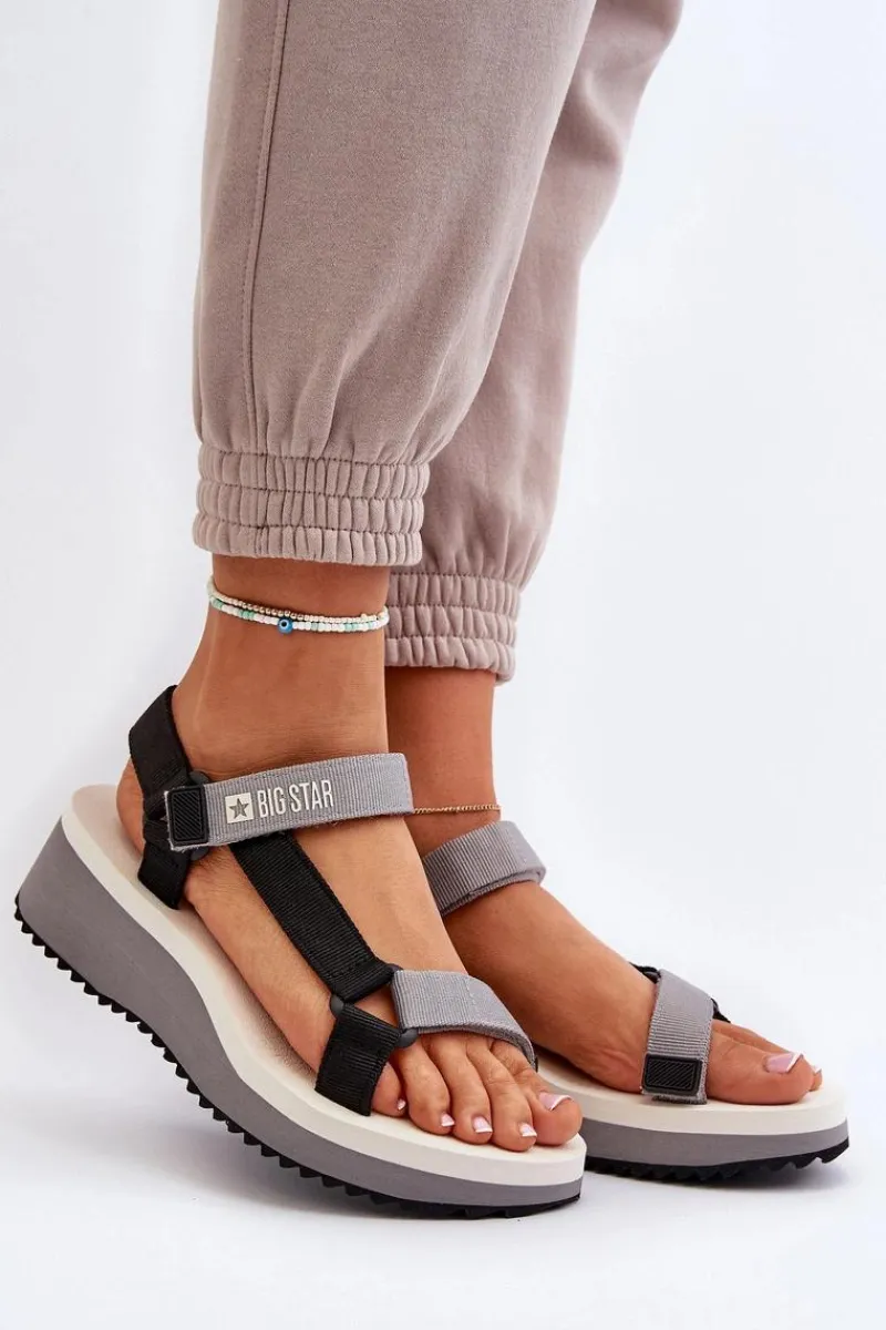 Sandały Big Star|Sandały Na Koturnie>Big Star Shoes Sandały Damskie Na Platformie I Koturnie Big Star NN274A054 Szare Szary