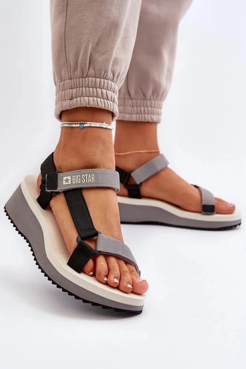 Sandały Big Star|Sandały Na Koturnie>Big Star Shoes Sandały Damskie Na Platformie I Koturnie Big Star NN274A054 Szare Szary