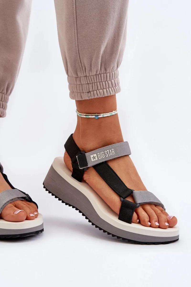 Sandały Big Star|Sandały Na Koturnie>Big Star Shoes Sandały Damskie Na Platformie I Koturnie Big Star NN274A054 Szare Szary