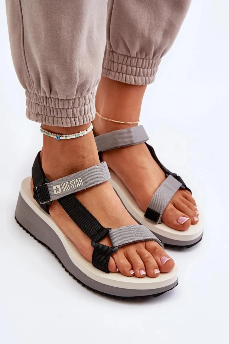 Sandały Big Star|Sandały Na Koturnie>Big Star Shoes Sandały Damskie Na Platformie I Koturnie Big Star NN274A054 Szare Szary