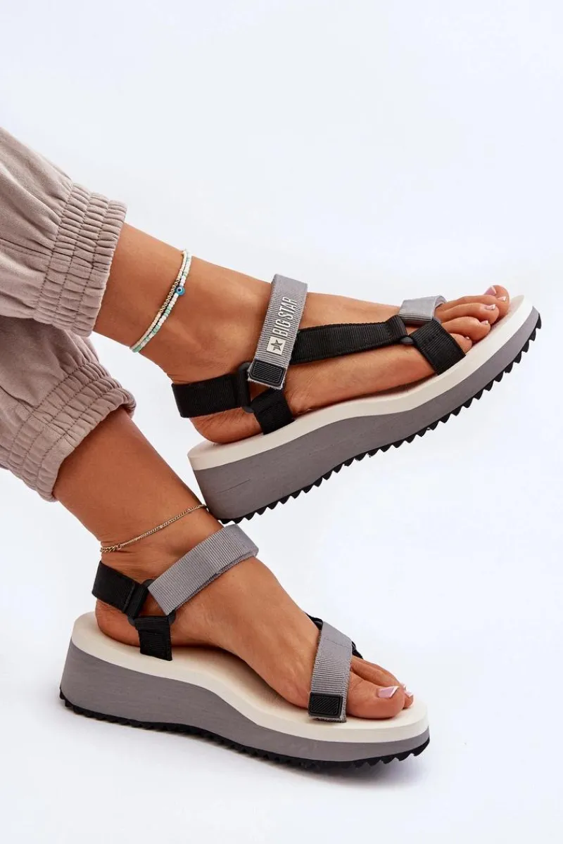 Sandały Big Star|Sandały Na Koturnie>Big Star Shoes Sandały Damskie Na Platformie I Koturnie Big Star NN274A054 Szare Szary