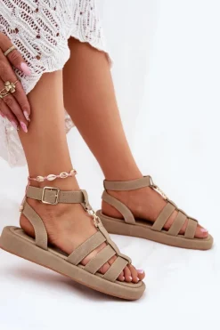 Sandały Płaskie><noscript><img width=